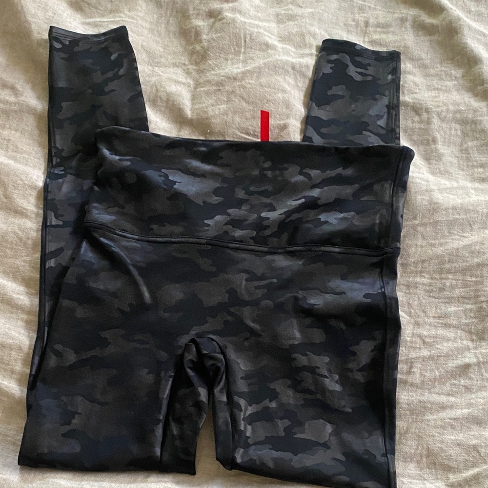 Spanx faux leather camo leggings